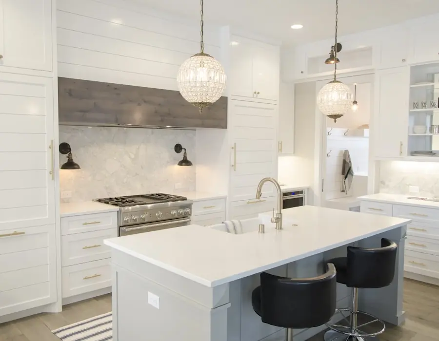 Custom kitchen with an island and pendant lighting in an Etobicoke home